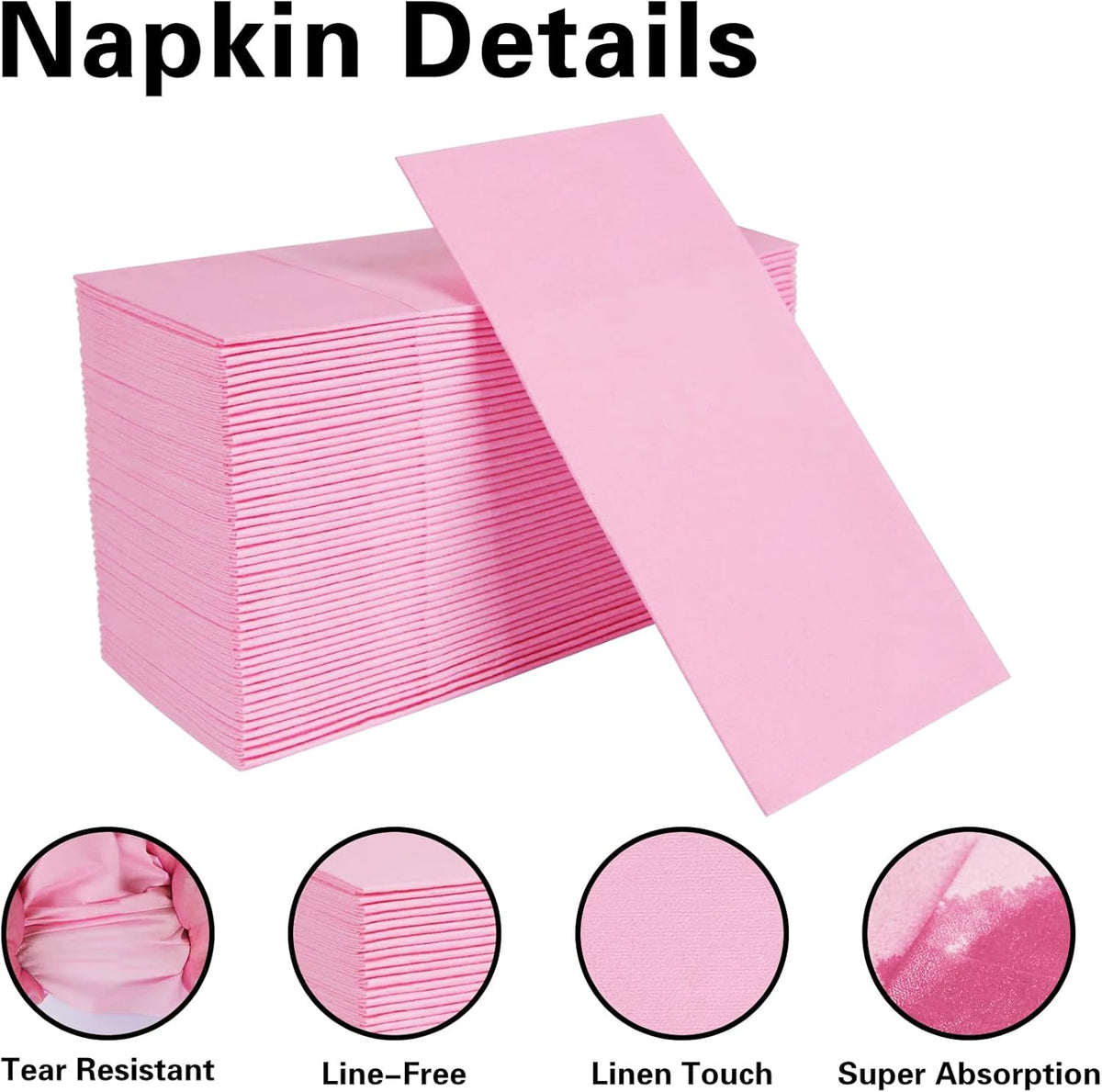 Pink Napkins Hand Towels Disposable, Linen Feel Dinner Napkins with Prefolded Built-in Flatware Pocket, Guest Paper Hand Towels For Wedding, Dinner Or Party (16x16in, 50Pack）