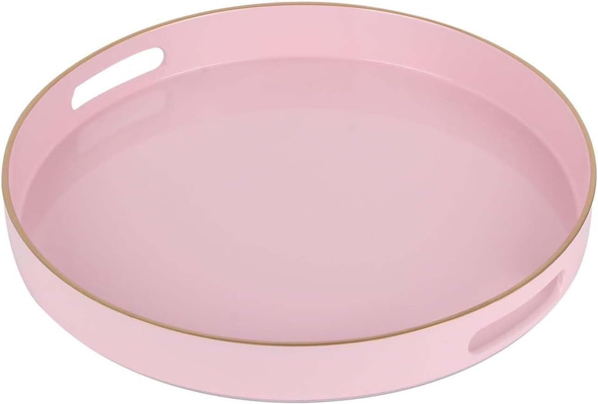 Pink Serving Tray with Handles,Round Coffee Table Tray Ottoman Tray