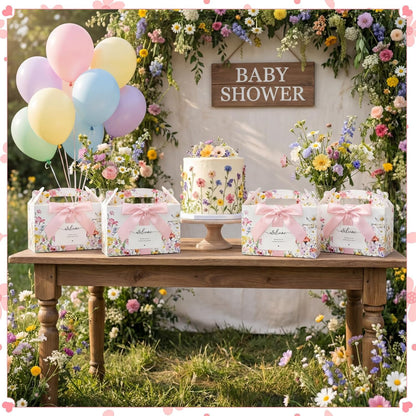 Jaloro 24 Sets Wildflower Wedding Welcome Box with Ribbon and Label 9x6x6'' Large Gable Boxes Paper Goodie Boxes Welcome Favor Kit for Wedding Bridesmaid Gift Bridal Baby Shower Birthday Party
