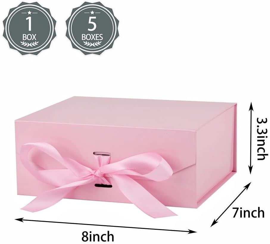 1 Pink Gift Box 8x7X3.9 Inch,Magnetic Lid Collapsible Gift Box