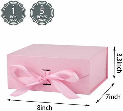 1 Pink Gift Box 8x7X3.9 Inch,Magnetic Lid Collapsible Gift Box