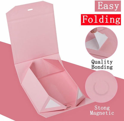 1 Pink Gift Box 8x7X3.9 Inch,Magnetic Lid Collapsible Gift Box