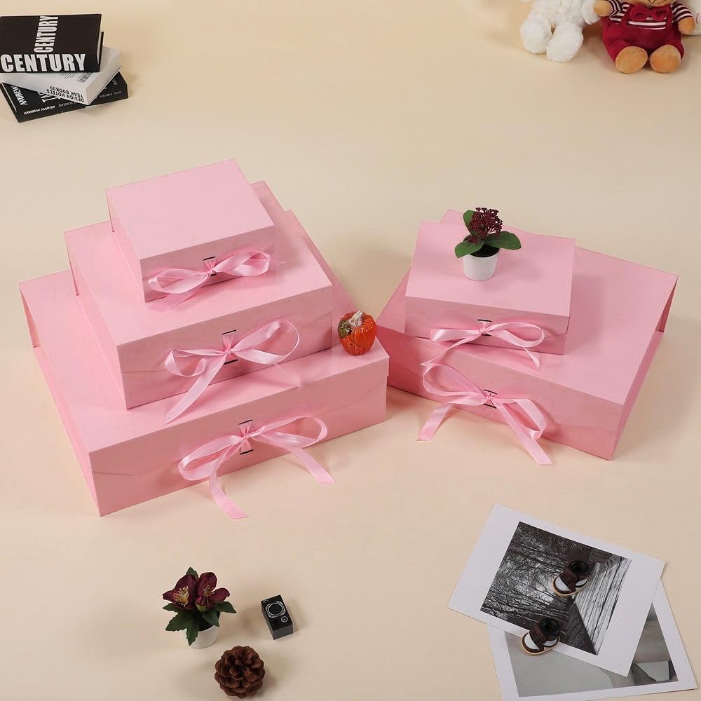 1 Pink Gift Box 8x7X3.9 Inch,Magnetic Lid Collapsible Gift Box