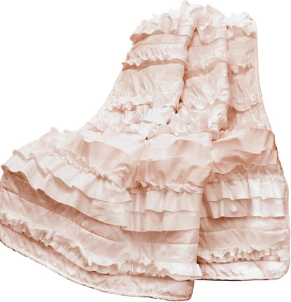 Belle Throw Blanket, 50" W x 60" L, Pink Blush - Coquette Throw Blankets for Bed - Pink Blanket - Ruffled Throw Blanket for Couch