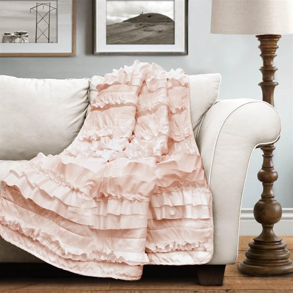 Belle Throw Blanket, 50" W x 60" L, Pink Blush - Coquette Throw Blankets for Bed - Pink Blanket - Ruffled Throw Blanket for Couch