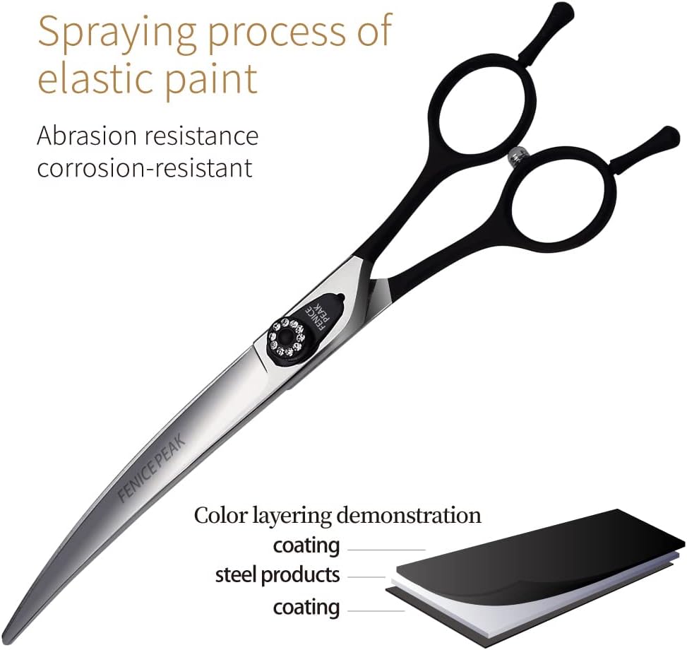 7.0'' Professional Dog Grooming Scissors Set with Black Non-Slip Handle 440C Stainless Steel Straight Thinning Curved Chunker Shears 4pcs Set for Pet Grooming Services