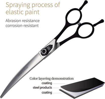 7.0'' Professional Dog Grooming Scissors Set with Black Non-Slip Handle 440C Stainless Steel Straight Thinning Curved Chunker Shears 4pcs Set for Pet Grooming Services