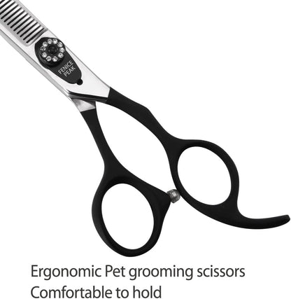 7.0'' Professional Dog Grooming Scissors Set with Black Non-Slip Handle 440C Stainless Steel Straight Thinning Curved Chunker Shears 4pcs Set for Pet Grooming Services