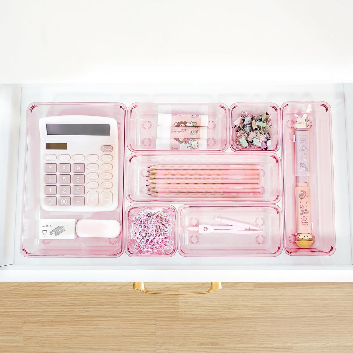 Kitchen Desk Drawer Organizers Storage for Office, Small Acrylic Vanity Trays Makeup Organizer for Drawer Bathroom Plastic Make up Organizers 25 Pcs Pink