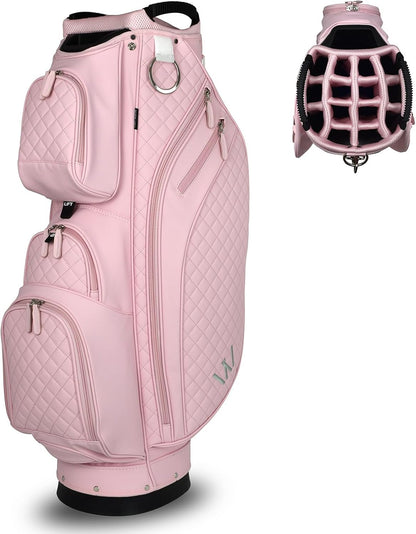 Luxury Womens Golf Bag, PU Leather Golf Cart Bag with Dual Handles for Women/Ladies, 14-Way Full-Length Top Dividers, Large Putter Well, Ultra Lightweight, Large Pockets for Accessories