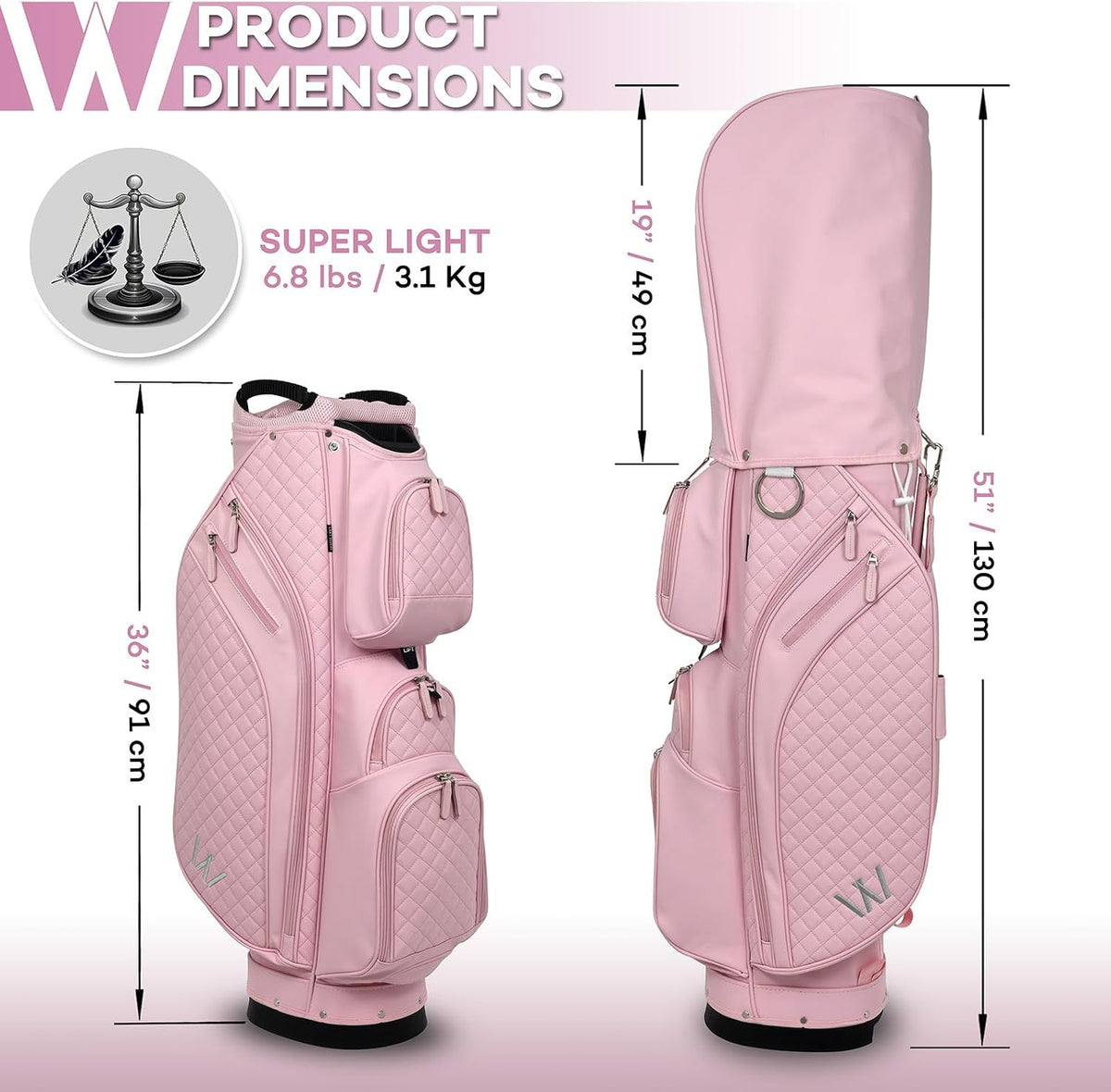 Luxury Womens Golf Bag, PU Leather Golf Cart Bag with Dual Handles for Women/Ladies, 14-Way Full-Length Top Dividers, Large Putter Well, Ultra Lightweight, Large Pockets for Accessories