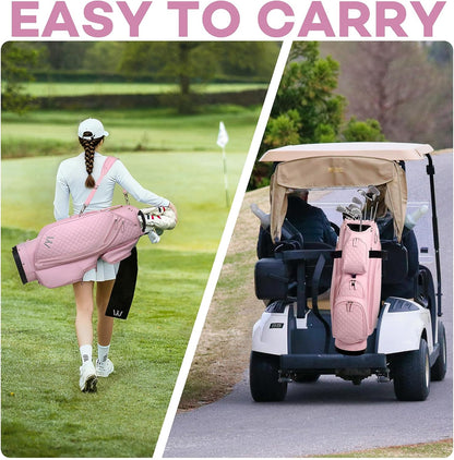 Luxury Womens Golf Bag, PU Leather Golf Cart Bag with Dual Handles for Women/Ladies, 14-Way Full-Length Top Dividers, Large Putter Well, Ultra Lightweight, Large Pockets for Accessories