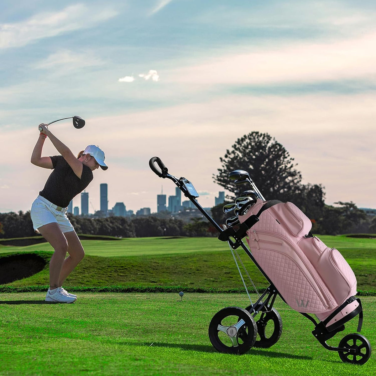Luxury Womens Golf Bag, PU Leather Golf Cart Bag with Dual Handles for Women/Ladies, 14-Way Full-Length Top Dividers, Large Putter Well, Ultra Lightweight, Large Pockets for Accessories