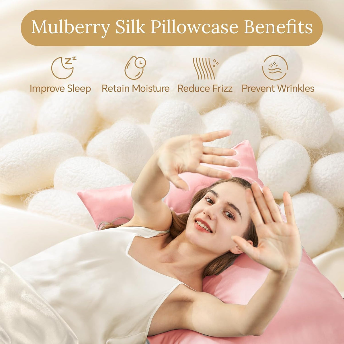 Mulberry Silk Pillow Cases Standard Size with Zipper, Blush Pink