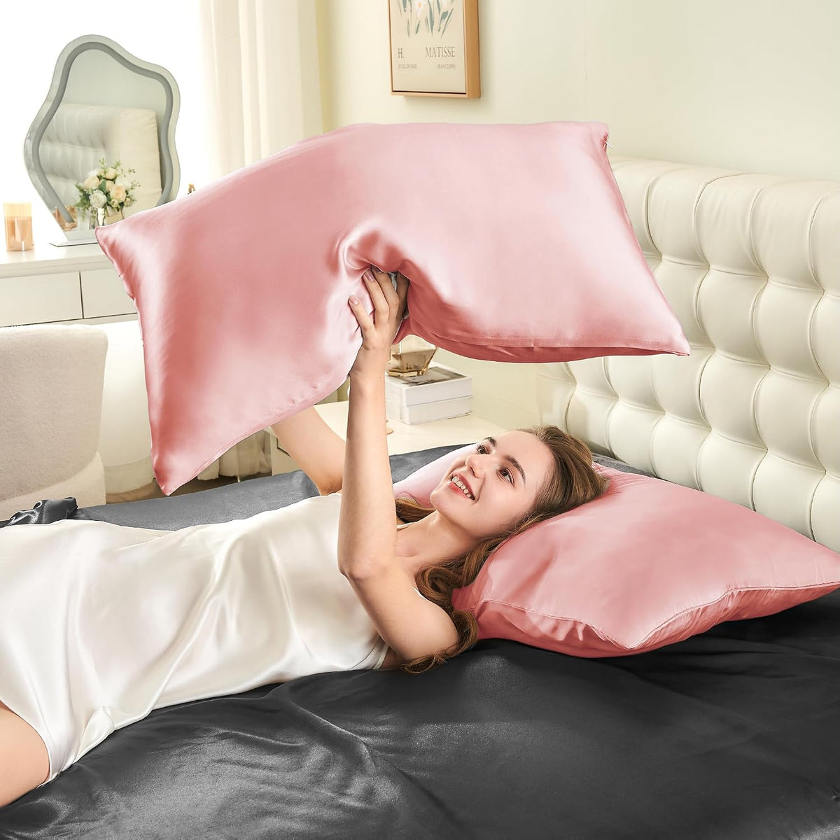 Mulberry Silk Pillow Cases Standard Size with Zipper, Blush Pink