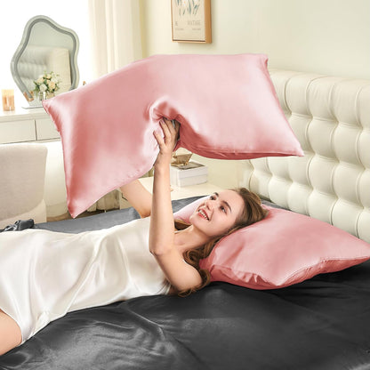 Mulberry Silk Pillow Cases Standard Size with Zipper, Blush Pink