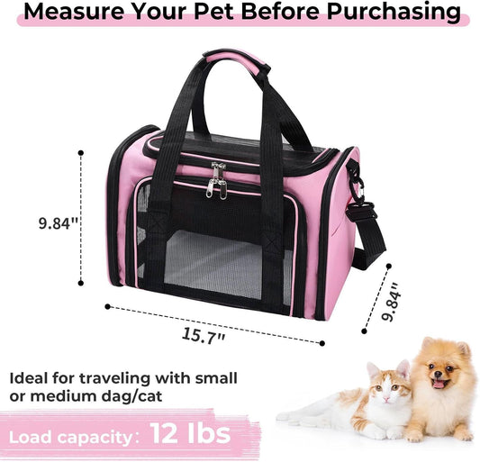 Cat,Dog Carrier for Small Medium Pet Carrier,Soft Sided Dog Bag Up to 12Lbs Puppy Carrier,Breathable Portable Foldable Airline Approved Pet Carriers for Travel (Pink)