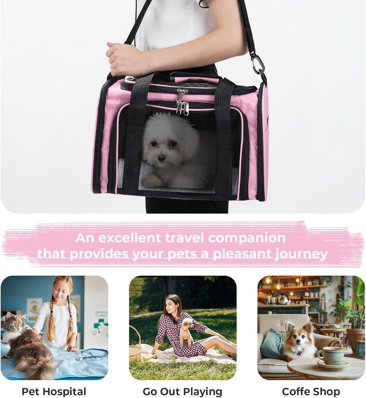 Cat,Dog Carrier for Small Medium Pet Carrier,Soft Sided Dog Bag Up to 12Lbs Puppy Carrier,Breathable Portable Foldable Airline Approved Pet Carriers for Travel (Pink)