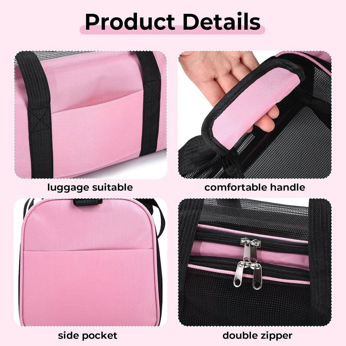 Cat,Dog Carrier for Small Medium Pet Carrier,Soft Sided Dog Bag Up to 12Lbs Puppy Carrier,Breathable Portable Foldable Airline Approved Pet Carriers for Travel (Pink)