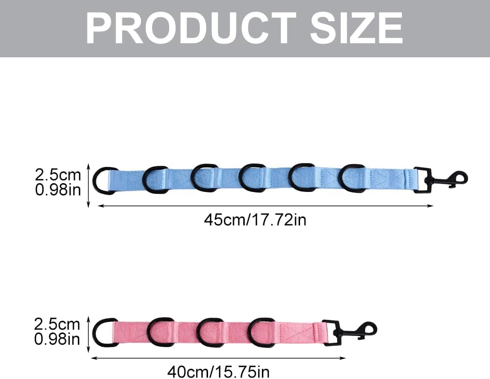 2pcs Dog Grooming Extension Strap with 4 D-Ring and 6 D-Ring Grooming Loops Adjustable Extender Straps Quick Release Pet Dog Leashes for Grooming(Color:Blue Pink)