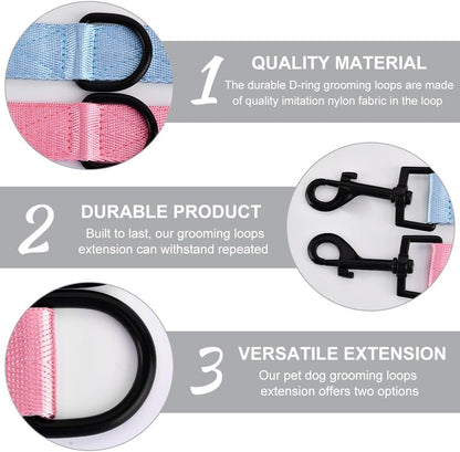 2pcs Dog Grooming Extension Strap with 4 D-Ring and 6 D-Ring Grooming Loops Adjustable Extender Straps Quick Release Pet Dog Leashes for Grooming(Color:Blue Pink)