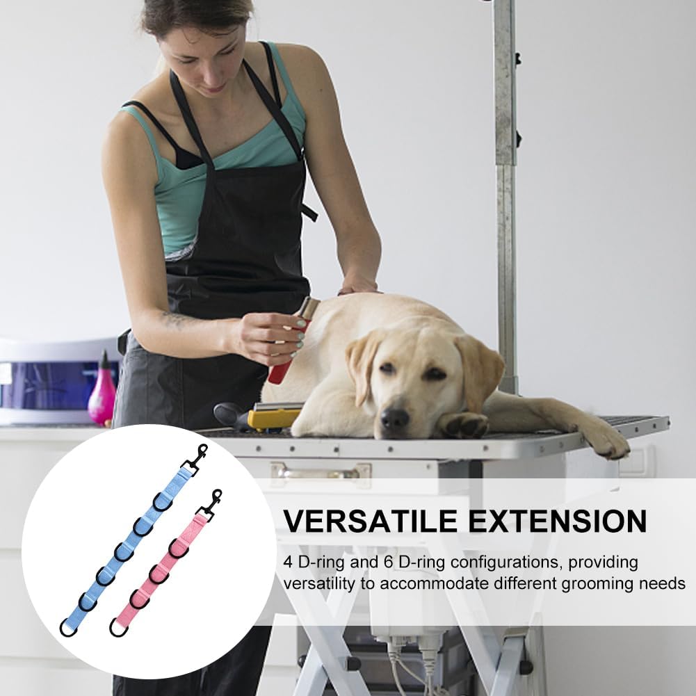 2pcs Dog Grooming Extension Strap with 4 D-Ring and 6 D-Ring Grooming Loops Adjustable Extender Straps Quick Release Pet Dog Leashes for Grooming(Color:Blue Pink)