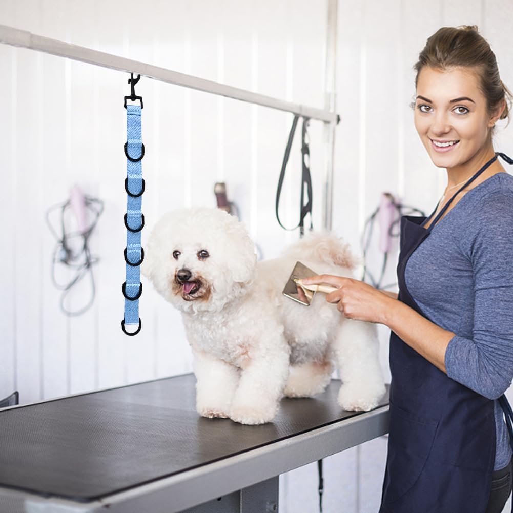 2pcs Dog Grooming Extension Strap with 4 D-Ring and 6 D-Ring Grooming Loops Adjustable Extender Straps Quick Release Pet Dog Leashes for Grooming(Color:Blue Pink)