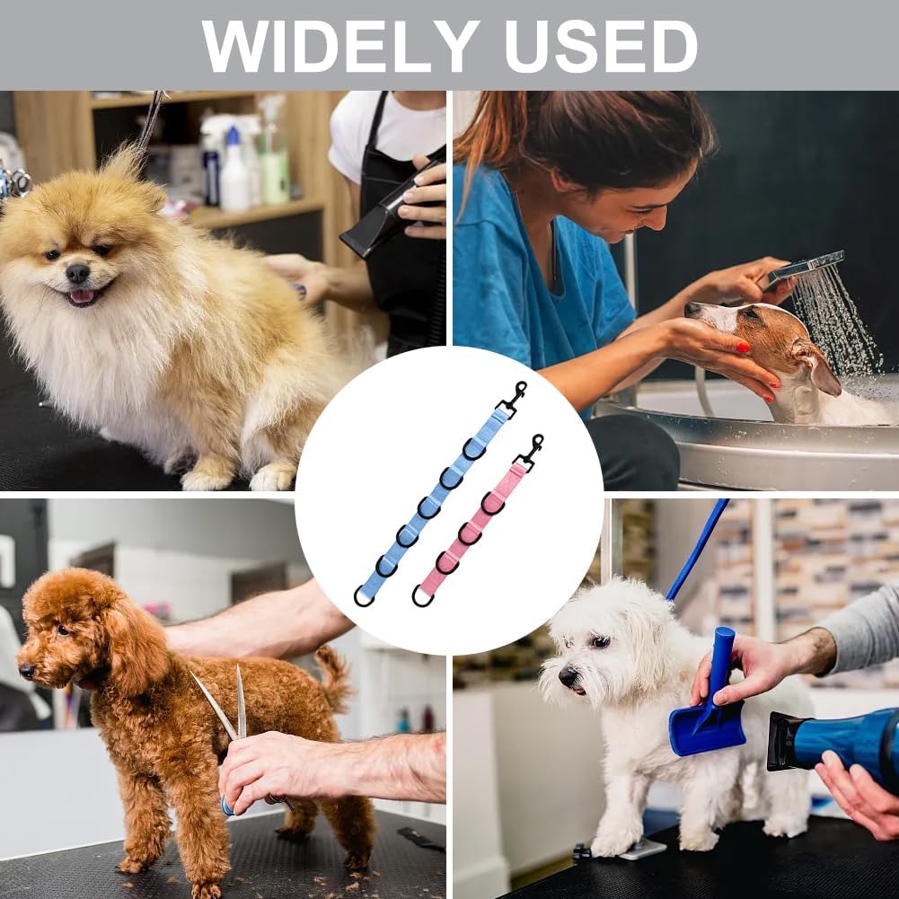 2pcs Dog Grooming Extension Strap with 4 D-Ring and 6 D-Ring Grooming Loops Adjustable Extender Straps Quick Release Pet Dog Leashes for Grooming(Color:Blue Pink)