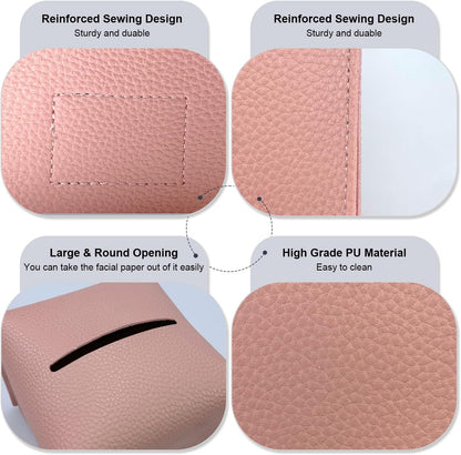 Tissue Box Cover 5X5X5'' PU Leather Tissue Holder Square Tissue Cube Box Organizer for Bathroom Vanity Countertop, Car, Night Stands, Office, Home, Kitchen (1Pack, Pretty Pink)