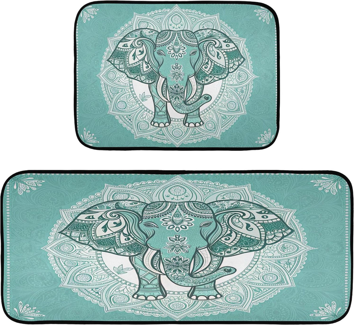 Boho Elephant Kitchen Rug and Mat Set of 2, Absorbent Washable Non Skid Comfort Standing Floor Mat for Kitchen Bathroom Living Room Sink Laundry