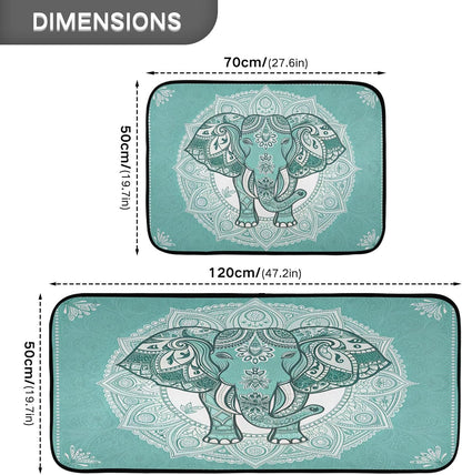Boho Elephant Kitchen Rug and Mat Set of 2, Absorbent Washable Non Skid Comfort Standing Floor Mat for Kitchen Bathroom Living Room Sink Laundry