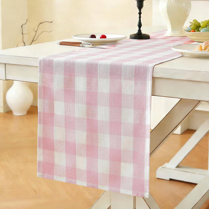 Pink Checkered Table Runner, Cotton Linen Gingham Table Runners, Classic Buffalo Plaid Farmhouse Fall Table Decor, 13x72 Inches