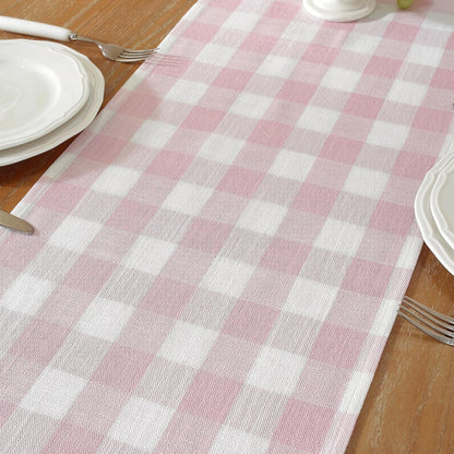 Pink Checkered Table Runner, Cotton Linen Gingham Table Runners, Classic Buffalo Plaid Farmhouse Fall Table Decor, 13x72 Inches