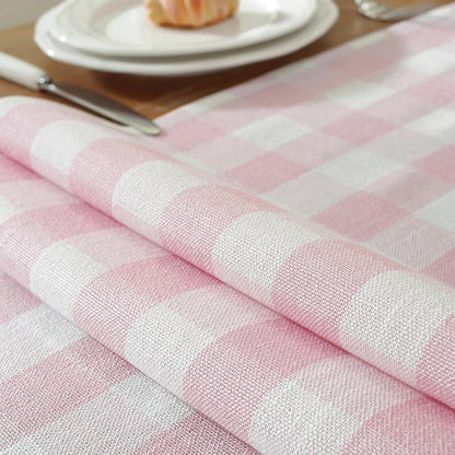 Pink Checkered Table Runner, Cotton Linen Gingham Table Runners, Classic Buffalo Plaid Farmhouse Fall Table Decor, 13x72 Inches