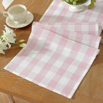 Pink Checkered Table Runner, Cotton Linen Gingham Table Runners, Classic Buffalo Plaid Farmhouse Fall Table Decor, 13x72 Inches