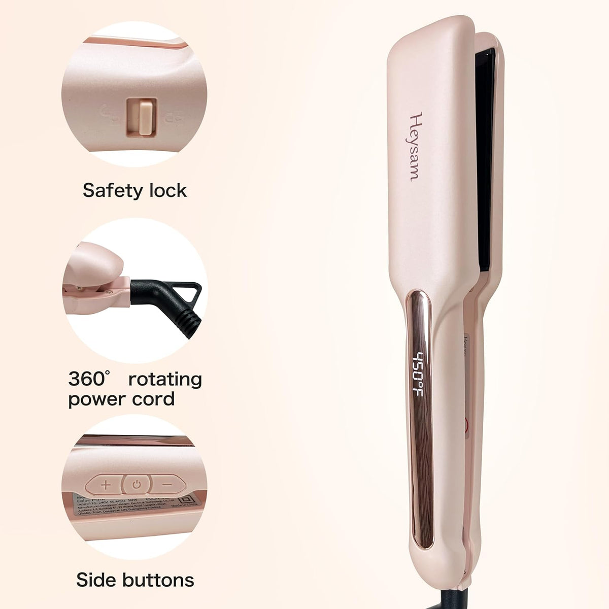 Heysam Titanium Flat Iron Hair Straightener and Curler 2 in 1, Dual Voltage Hair Straightener for Thick Hair, Travel Ionic Straightening Wide 1.6-Inch, Fast Heating, Smooth & Frizzy, Pink