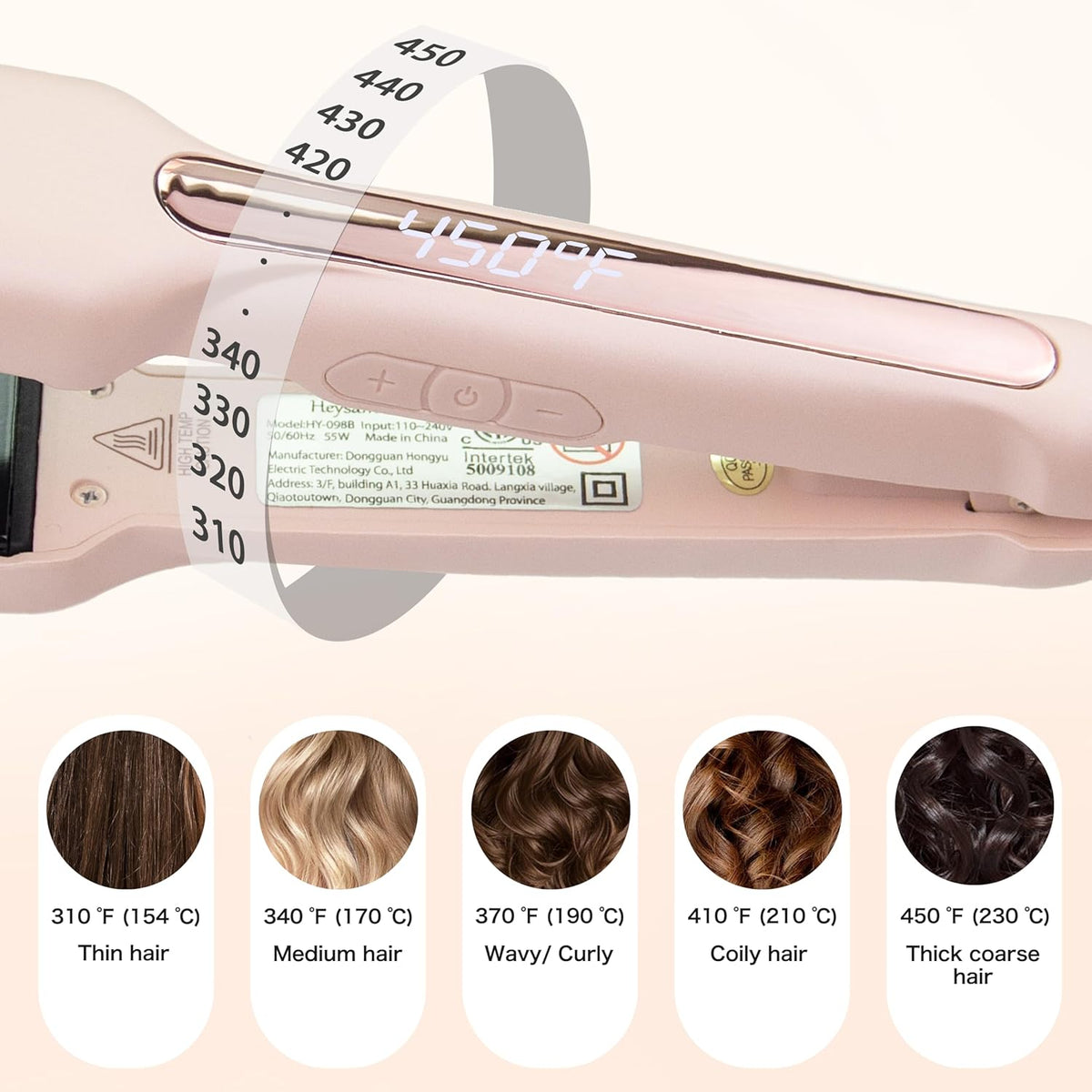 Heysam Titanium Flat Iron Hair Straightener and Curler 2 in 1, Dual Voltage Hair Straightener for Thick Hair, Travel Ionic Straightening Wide 1.6-Inch, Fast Heating, Smooth & Frizzy, Pink