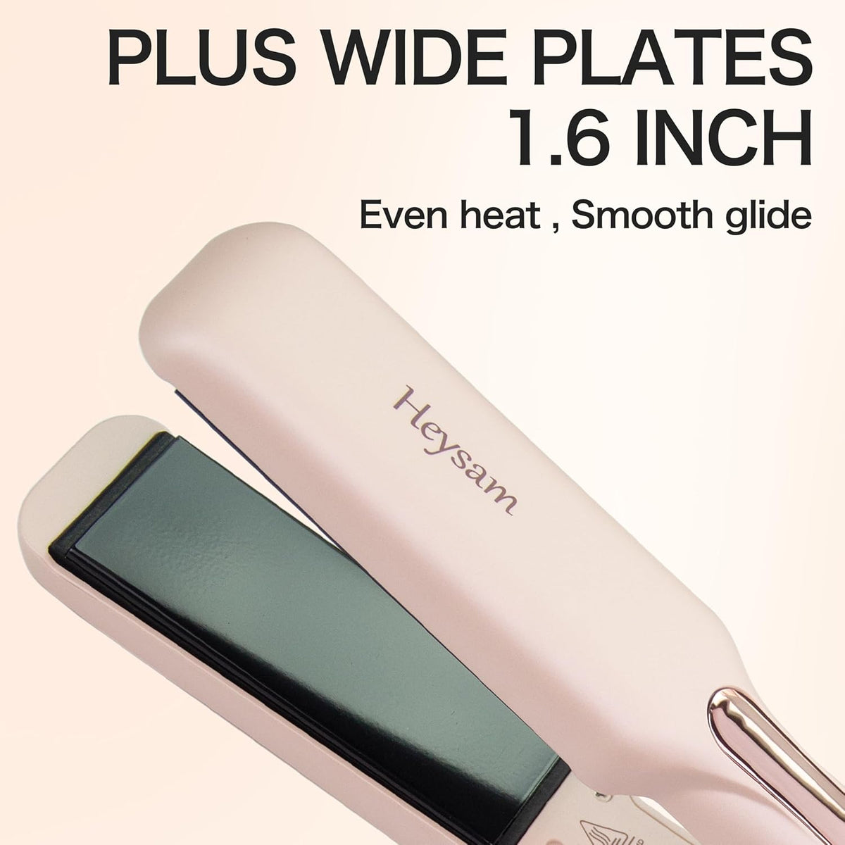 Heysam Titanium Flat Iron Hair Straightener and Curler 2 in 1, Dual Voltage Hair Straightener for Thick Hair, Travel Ionic Straightening Wide 1.6-Inch, Fast Heating, Smooth & Frizzy, Pink