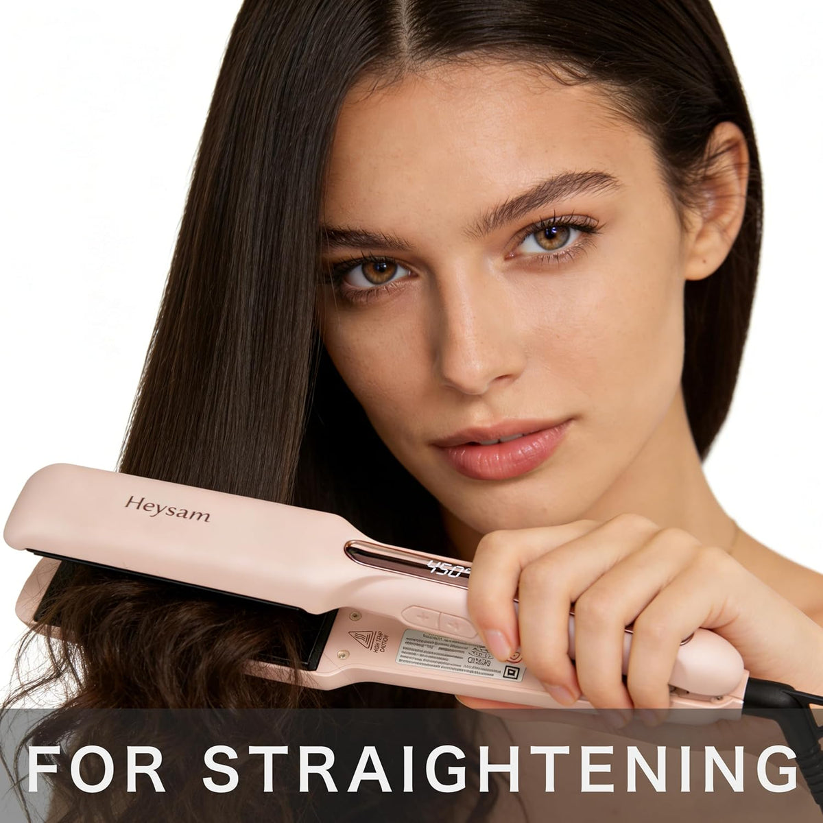 Heysam Titanium Flat Iron Hair Straightener and Curler 2 in 1, Dual Voltage Hair Straightener for Thick Hair, Travel Ionic Straightening Wide 1.6-Inch, Fast Heating, Smooth & Frizzy, Pink
