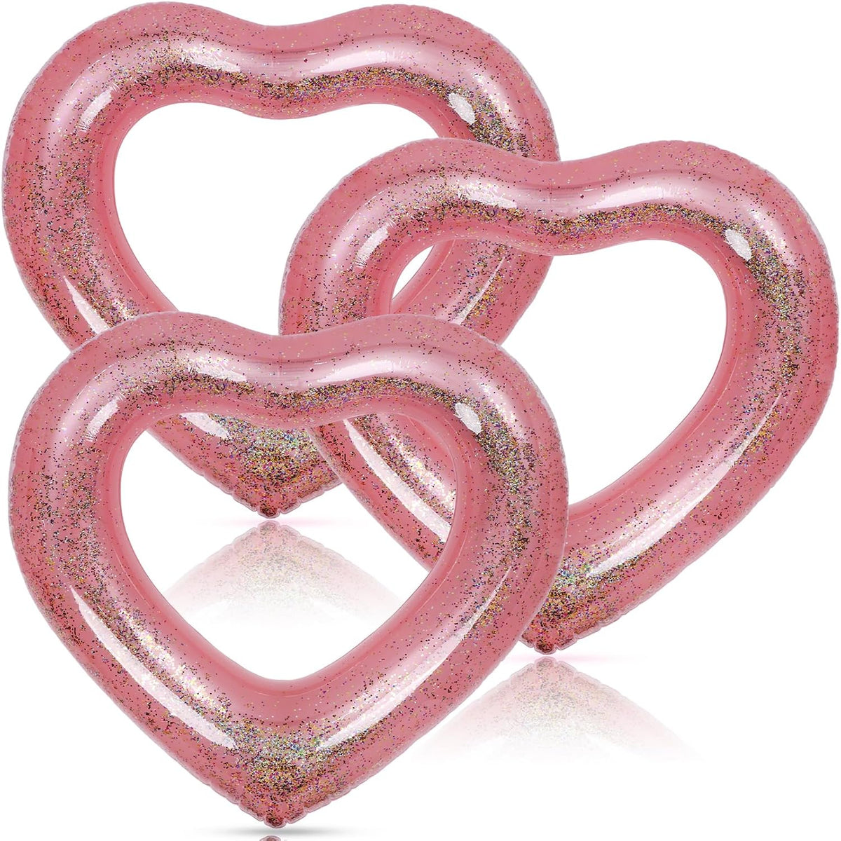 3 Pieces Inflatable Heart Pool Float, Glitter Inflatable Swim Rings Bachelorette Party Pool Float Tube, Heart Shaped Summer Swimming Ring, Water Beach Party for Adults