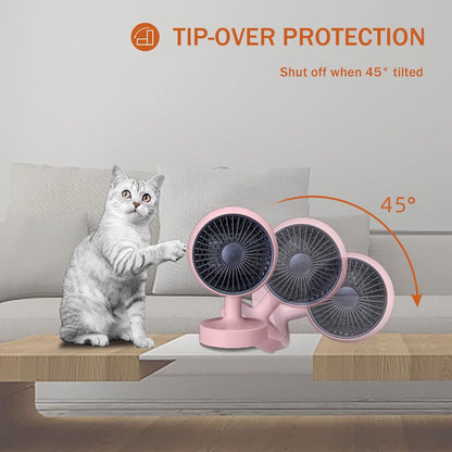 Space Heater,Small Space Heater,1200W Desk Heater for Office,160° Lateral Auto Oscillating,3 Gears Adjustable,PTC Ceramic Heating,Tip-over & Overheat Protection,Fast Heating, Hot And Cold Air Pink
