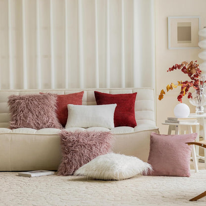 Dusty Rose Pillow Covers 18x18 Pillows Fluffy Fuzzy Fur Pillow Covers Set of 2 Shaggy Cushion Cover 18 x 18 inch, Dusty Pink