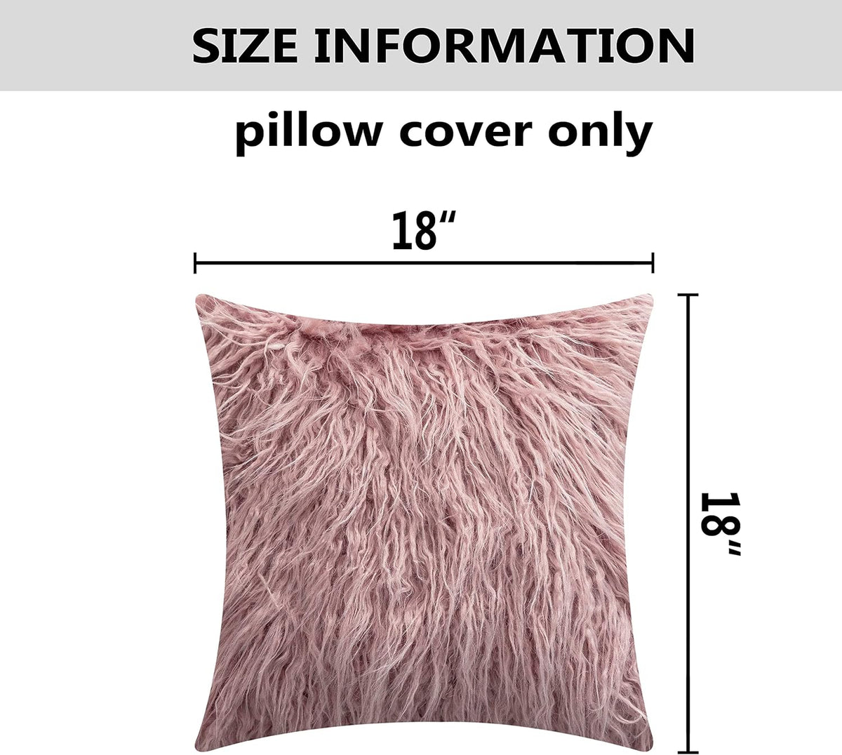 Dusty Rose Pillow Covers 18x18 Pillows Fluffy Fuzzy Fur Pillow Covers Set of 2 Shaggy Cushion Cover 18 x 18 inch, Dusty Pink