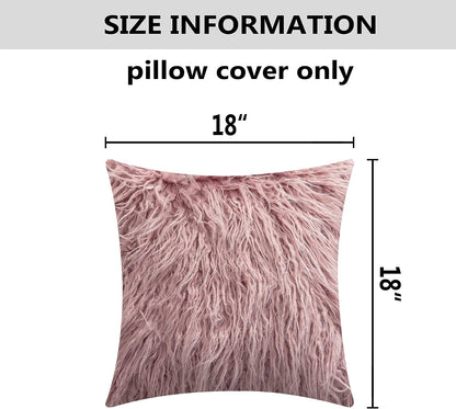 Dusty Rose Pillow Covers 18x18 Pillows Fluffy Fuzzy Fur Pillow Covers Set of 2 Shaggy Cushion Cover 18 x 18 inch, Dusty Pink