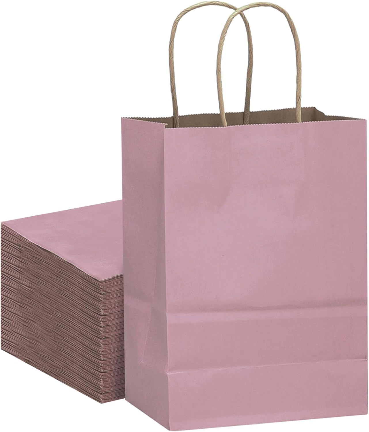 qiqee 32pcs Light Pink Paper Gift Bags 10.8"x8.3"x4.3" Medium Size with Handles Bulk Gift Bags Multiple Uses
