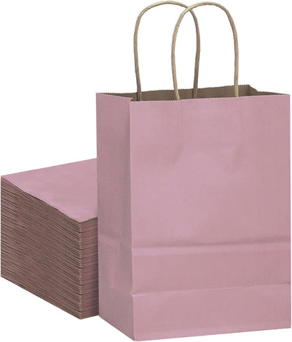 qiqee 32pcs Light Pink Paper Gift Bags 10.8"x8.3"x4.3" Medium Size with Handles Bulk Gift Bags Multiple Uses