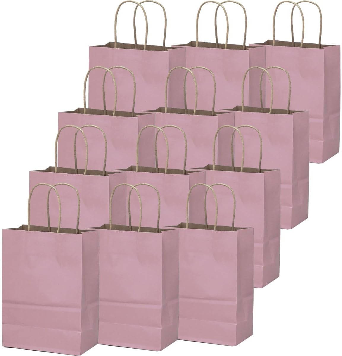 qiqee 32pcs Light Pink Paper Gift Bags 10.8"x8.3"x4.3" Medium Size with Handles Bulk Gift Bags Multiple Uses