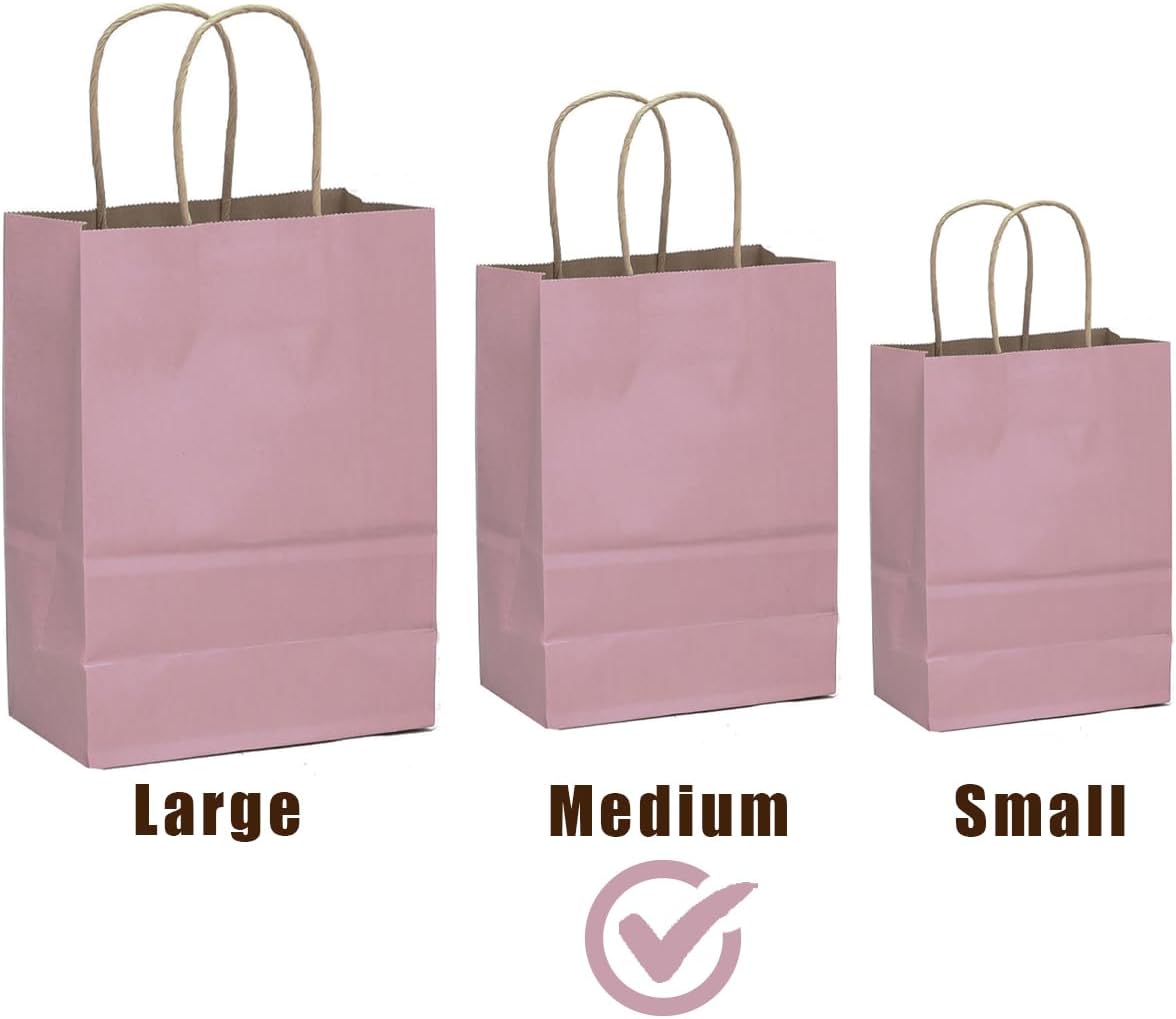 qiqee 32pcs Light Pink Paper Gift Bags 10.8"x8.3"x4.3" Medium Size with Handles Bulk Gift Bags Multiple Uses