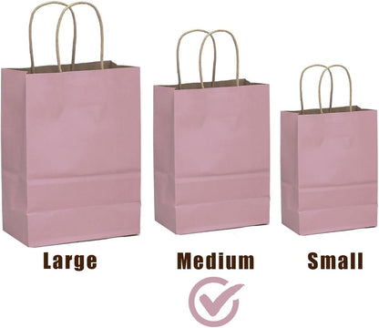 qiqee 32pcs Light Pink Paper Gift Bags 10.8"x8.3"x4.3" Medium Size with Handles Bulk Gift Bags Multiple Uses