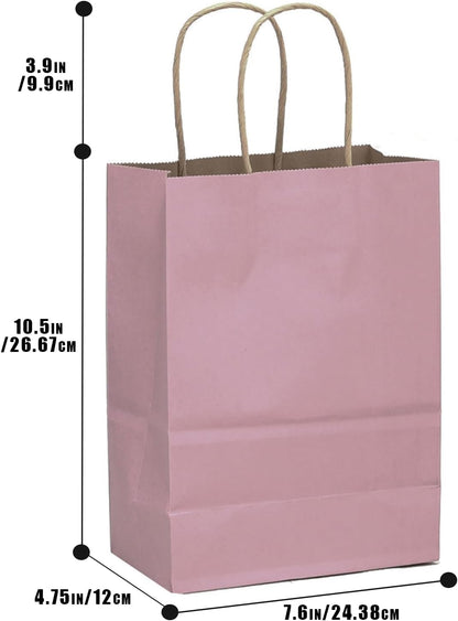 qiqee 32pcs Light Pink Paper Gift Bags 10.8"x8.3"x4.3" Medium Size with Handles Bulk Gift Bags Multiple Uses